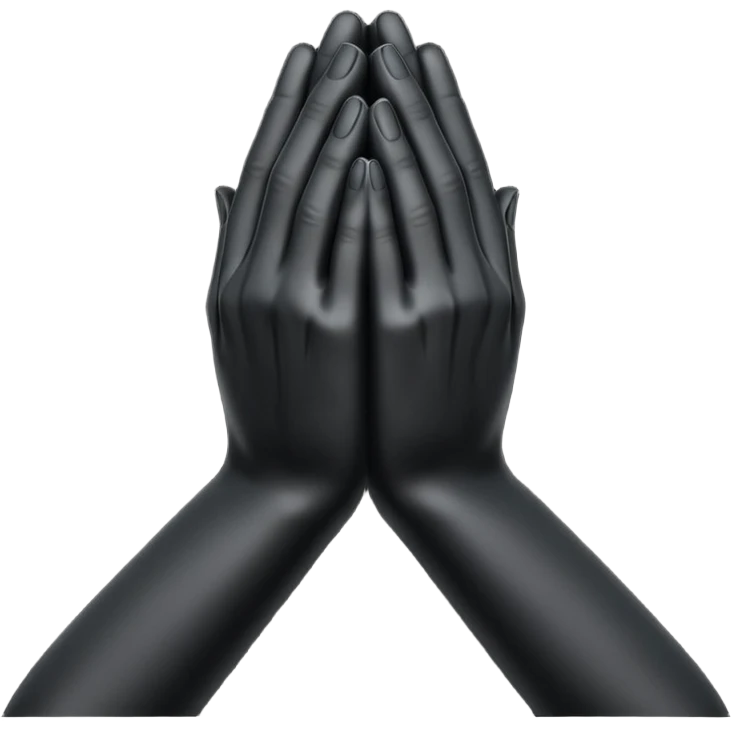 Minimal emoji, abstract praying hands simplified into solid black metal forms, subtle sacred reference, fashion avant-garde minimalism, no details, no glow, no neon, flat emoji style, centered, transparent background emoji