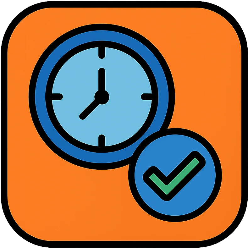 app icon with a clock and checkmark, symbolizing attendance tracking, modern icon style emoji