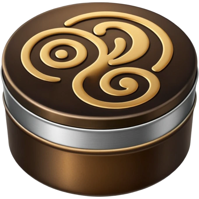 small round metal tin, slightly opened to reveal glossy dark wax inside black or brown, smooth reflective surface with soft circular swirls, low profile tin with subtle metallic sheen, no brush cloth or shoes, apple emoji style, soft lighting, subtle shadows, transparent background, emoji scale emoji