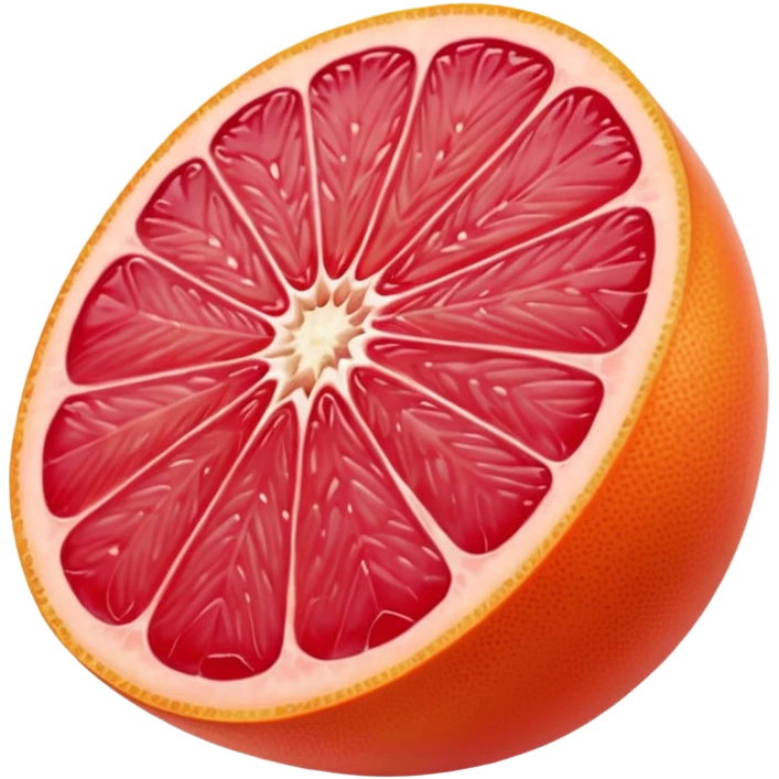 pink grapefruit with whole glossy orange-pink peel, thick wedge slice, juicy red-pink segments, moist translucent interior, clean defined segments, no leaves, no juice, no background, soft lighting, emoji scale emoji