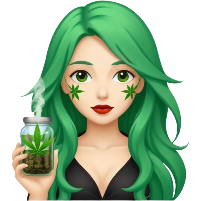 Woman with long green hair protector of weed sexy emoji