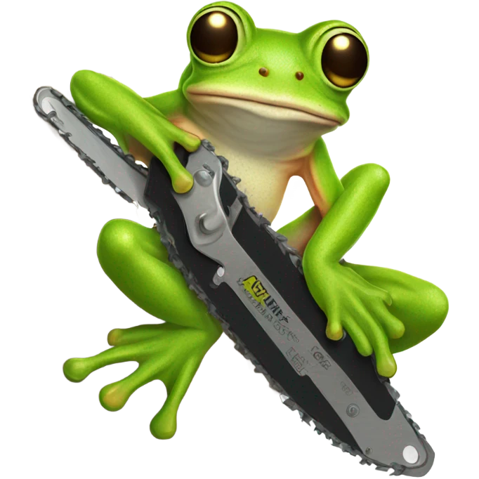 Tree frog sitting on a chainsaw  emoji