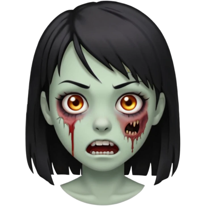 zoombi girl cabelo liso preto franja de lado cabelo partido de lado risquinho na sobrancelha e um piercing na sobrancelha um piercing no nariz emoji