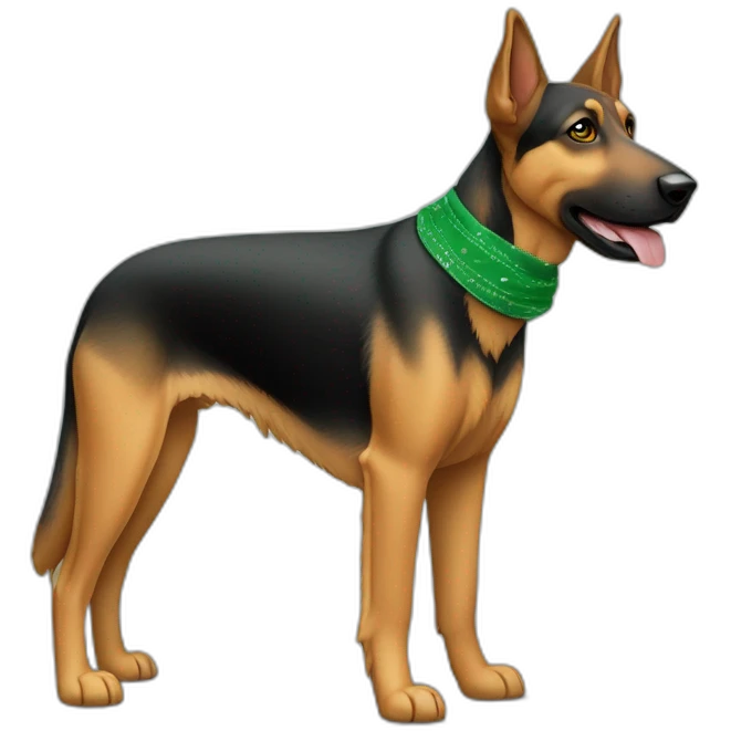 75% Coonhound 25% German Shepherd mix dog wearing small plain green bandana side view full body in profile left facing emoji