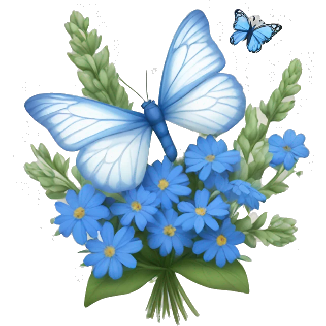 Bouquet of blue wildflowers with a white butterfly  emoji