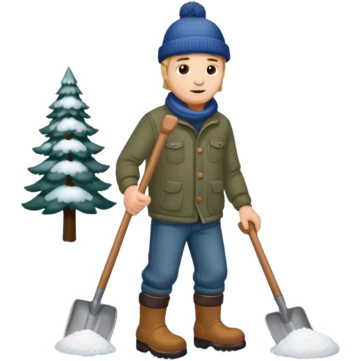 Man wearing boots and a toque shoveling snow in his driveway emoji