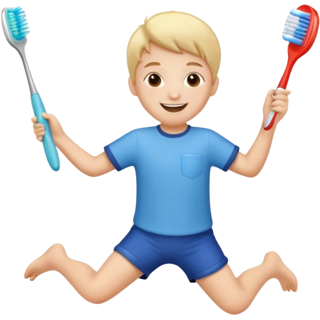 Creat an emoji for kid jumping and holding toothbrush emoji