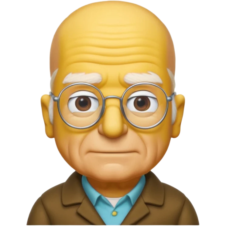 A 3D cartoon close-up of Grandpa Abe Simpson from The Simpsons, rendered in Memoji-style with bald yellow head, white tufts of hair on the sides, wrinkled face, glasses, and warm lighting. Match the Simpsons family color tone and style. emoji