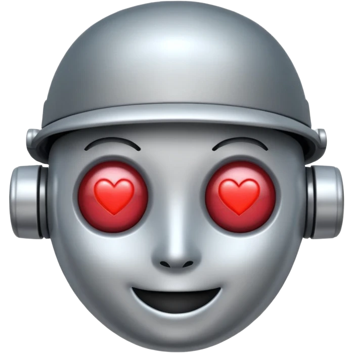 a happy robot face with heart eyes, wearing a hat emoji