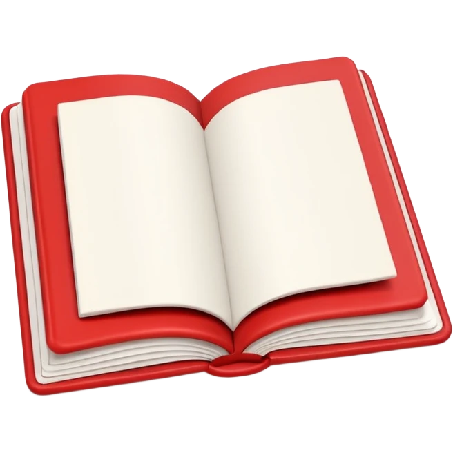 3D open red plasticine book with white pages, top view, blank white sheets inside emoji