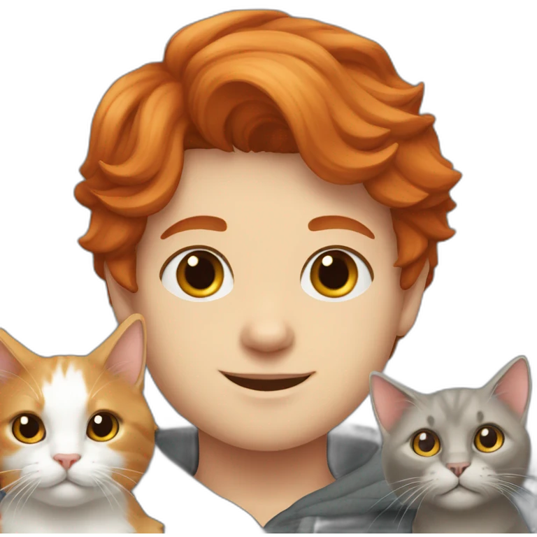 Redhead boy with grey a Scottish lop-eared cat. emoji