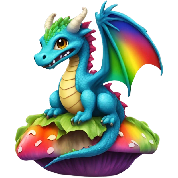 Rainbow Dragon sitting on a mushroom emoji