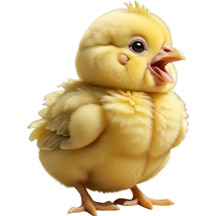 Cinematic Cute Yawning Yellow Baby Chicken Portrait Emoji, Head tilted slightly with a dramatic, wide-open yawn, showcasing a soft, downy yellow coat with little drooping wings, round beady eyes barely open in drowsy contentment, Simplified yet irresistibly adorable features, highly detailed, glowing with a soft, cozy glow, high shine, relaxed yet expressive, stylized with a touch of whimsical charm, bright and endearing, soft glowing outline, capturing the essence of a sleepy yet affectionate chick, so drowsy it feels like it could stretch out of the screen and curl up for a nap! emoji
