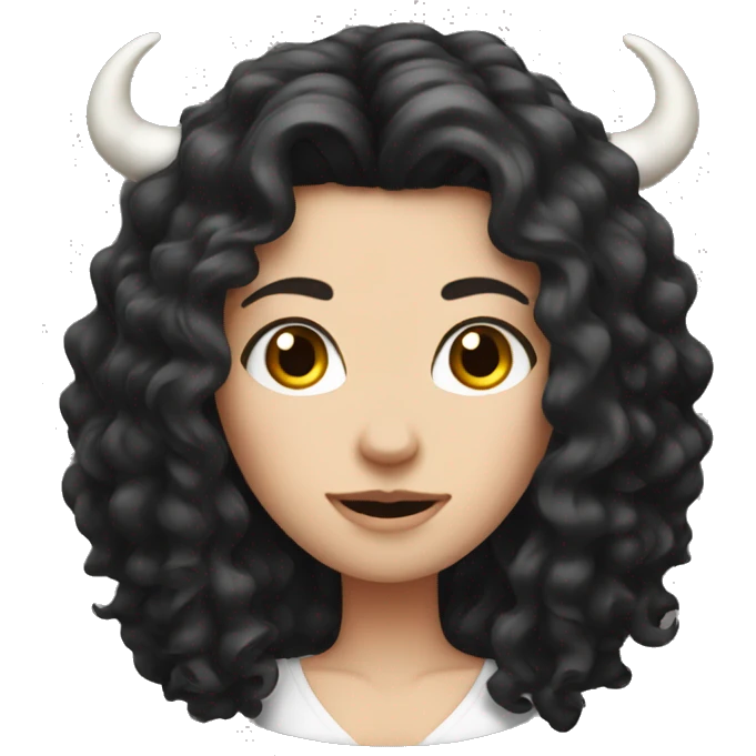 White Girl with horns with long curly black hair emoji