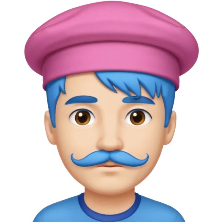 blue long haired man and small hat and pink mustache emoji