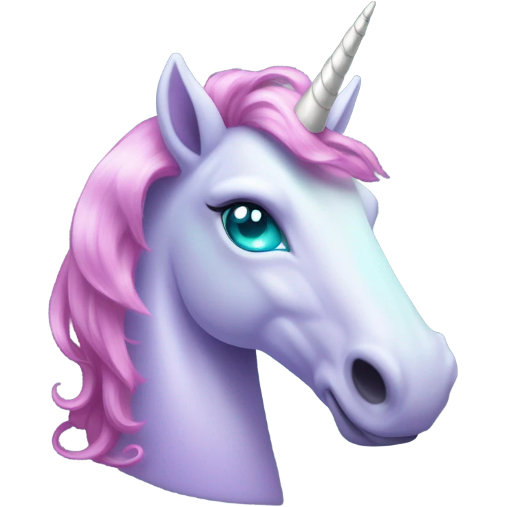 Pale lavender unicorn with bright pink hair and turquoise eyes with gemstone hooves  emoji