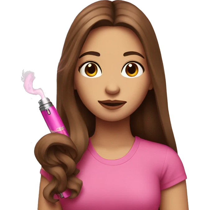 girl with long brown hair and a pink vape in hand emoji