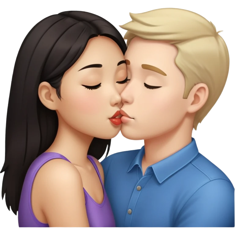 White guy kisses Asian girl cheek emoji