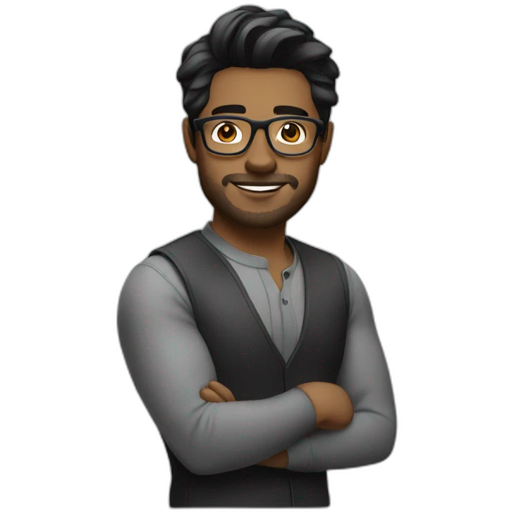 Handsome hairdresser with medium hair black and glasses emoji