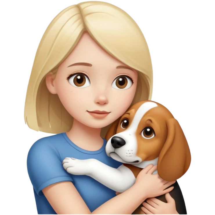 pale blonde girl hugging a beagle emoji