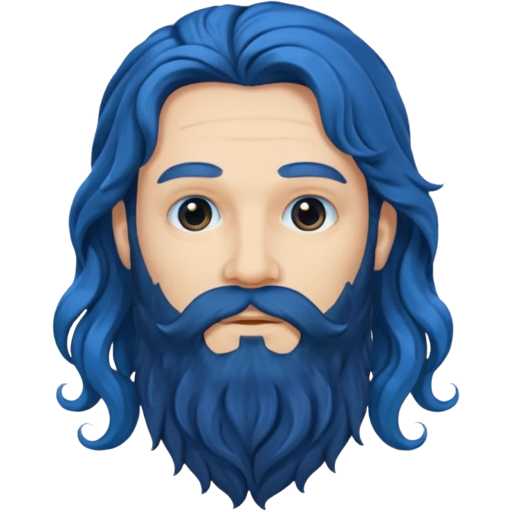 male with long blue wavy hair and black beard, cartoon emoji