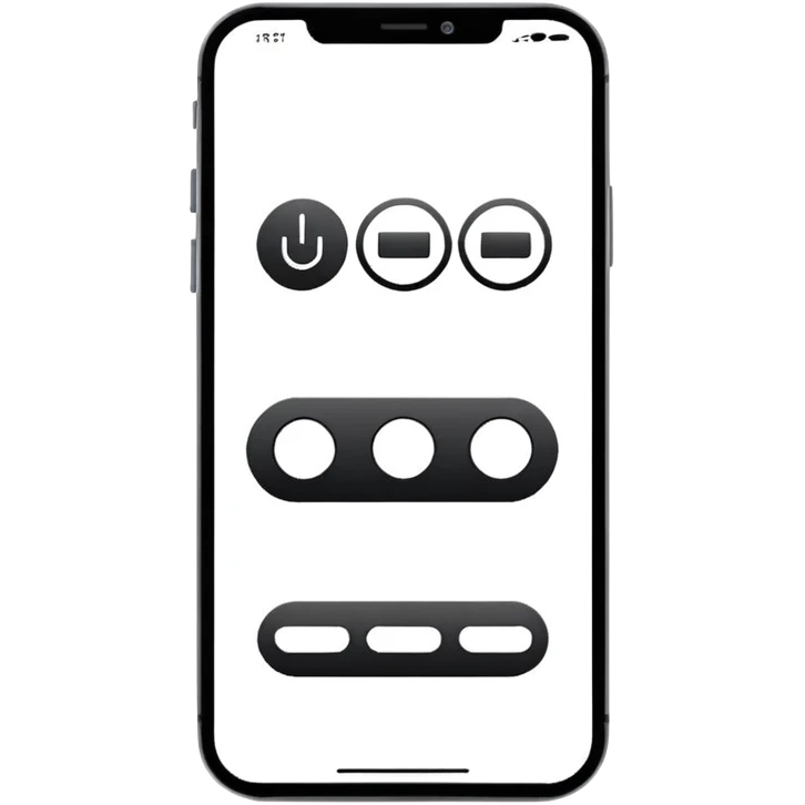 Minimalistic flat vector icon, iOS style, thin black contour on white background. Smartphone with basic UI elements inside: toggle switch, segmented control, and bottom tab bar. Clean, no text, no shadows emoji