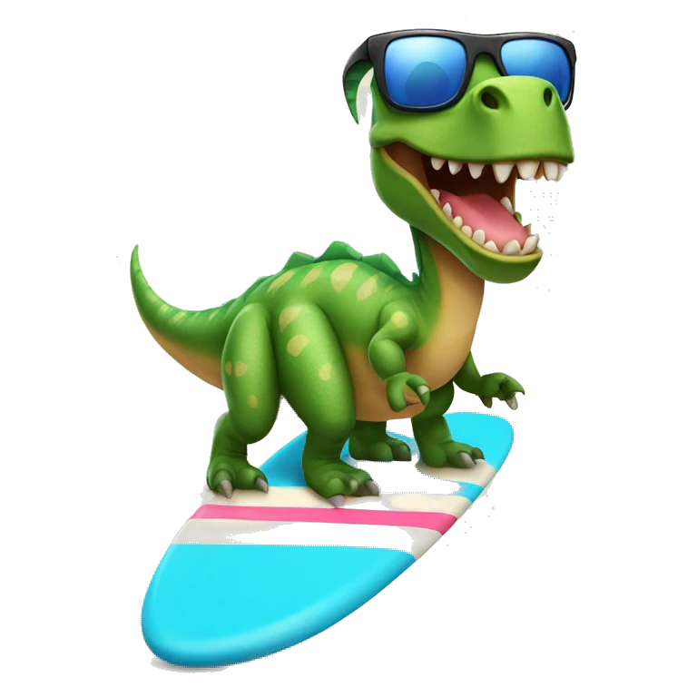 Dinosaur on a surf board wearing sunglasses smiling  emoji