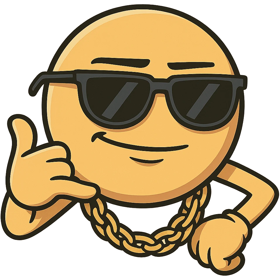 emoji with sunglasses and gold chain, cool attitude, urban cartoon style emoji