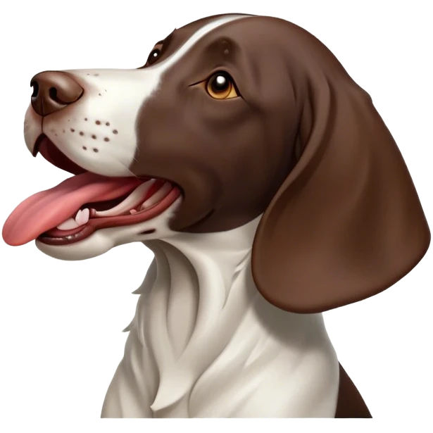 Cinematic Cute Yawning German Pointer Portrait Emoji, Head tilted slightly with a dramatic, wide-open yawn, revealing a sleek liver and white coat with a crisp finish, floppy ears slightly drooping, round brown eyes barely open in drowsy contentment, Simplified yet irresistibly adorable features, highly detailed, glowing with a soft, cozy glow, high shine, relaxed yet expressive, stylized with a touch of whimsy, bright and endearing, soft glowing outline, capturing the essence of a sleepy yet affectionate hunter, so drowsy it feels like it could stretch out of the screen and curl up for a nap! emoji
