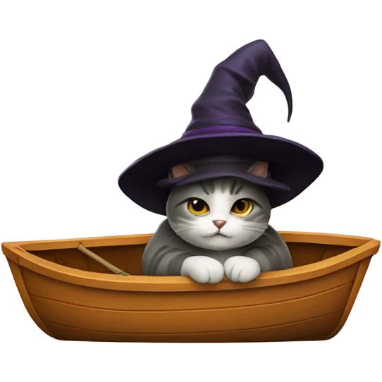 Cat with a witch hat and a boat emoji