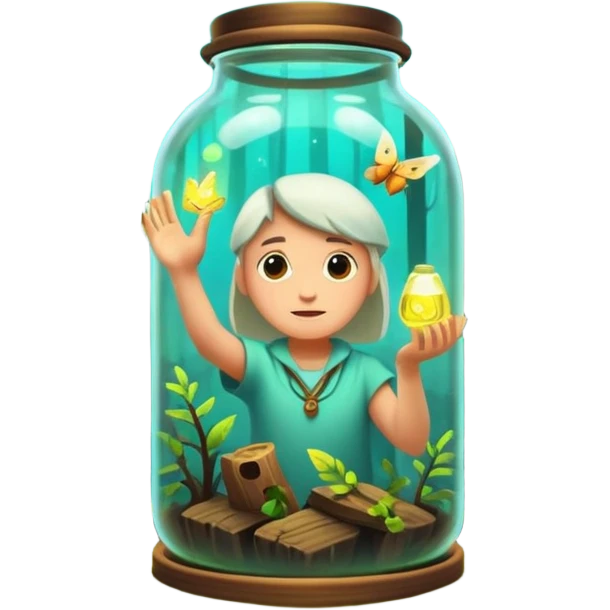 forest mystic character catching glowing idea moth in jar emoji