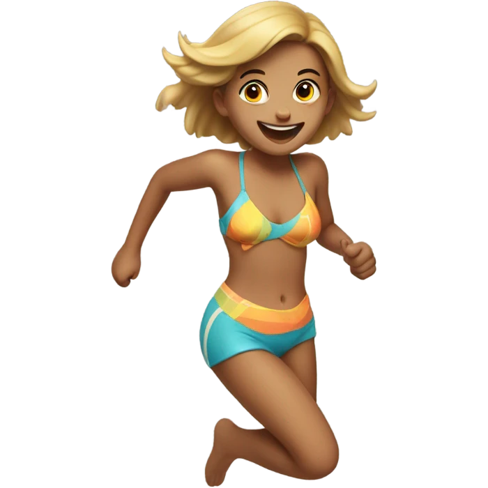 Running out of house, in bathing suit girl emoji