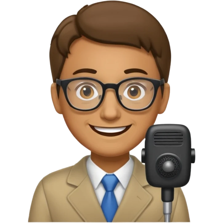 Un locutor de radio, moreno, con gafas emoji
