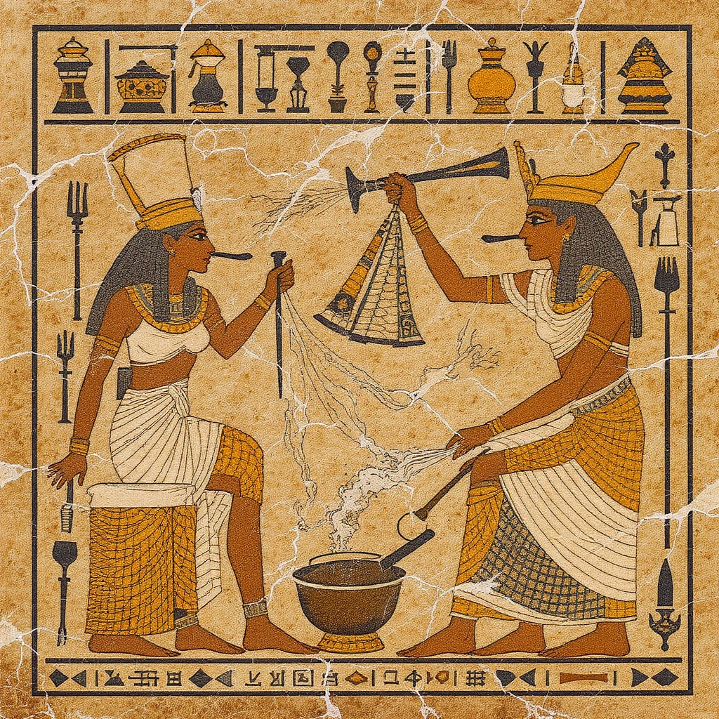 ancient Egyptian cooking scene in hieroglyphic style emoji