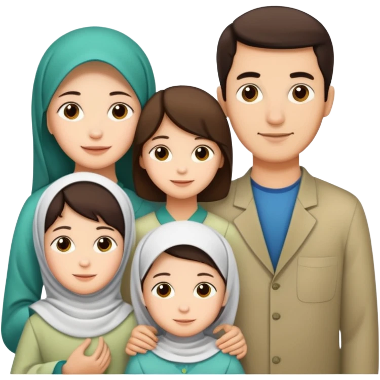 Lebaran. Keluarga terdiri dari Ayah, ibu, dua anak laki-laki dan yang paling kecil seorang anak perempuan. Tulisan : Selamat Lebaran  emoji