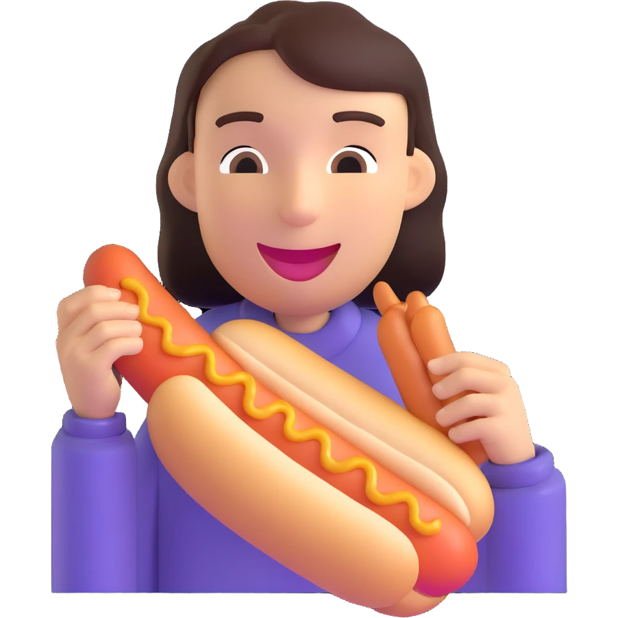 Chilean person happily eating a completo hot dog emoji