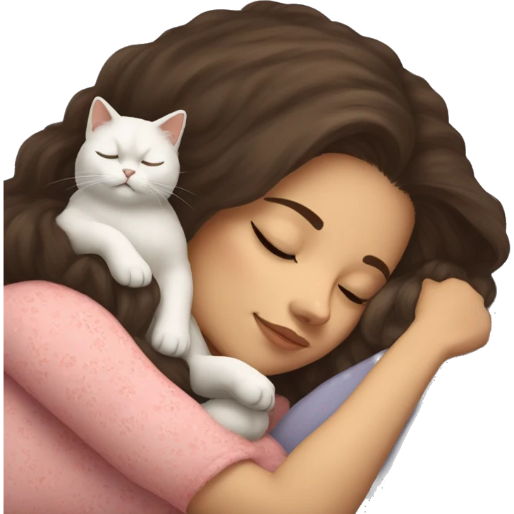 brunette girl sleeping with a persian cat emoji