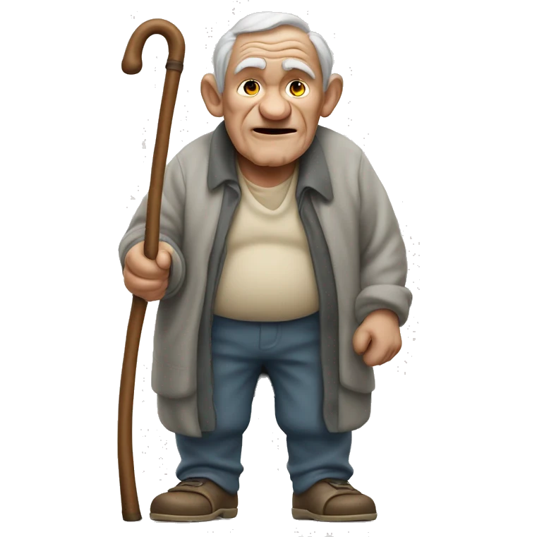 wrinkly old hunchback man with cane emoji