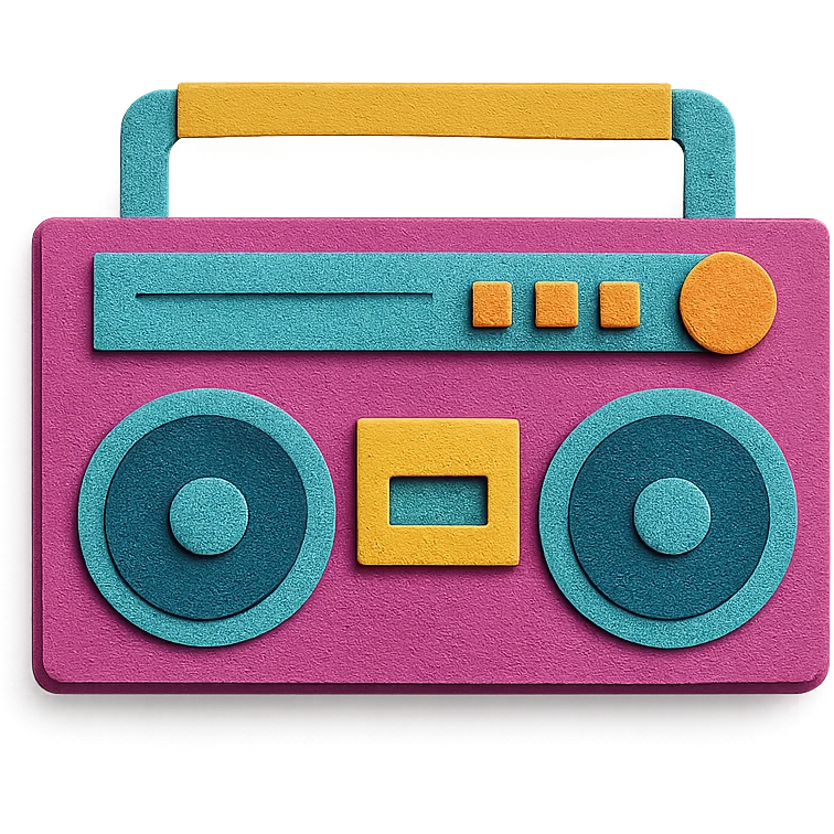 colorful paper-craft style boombox with layered paper look emoji