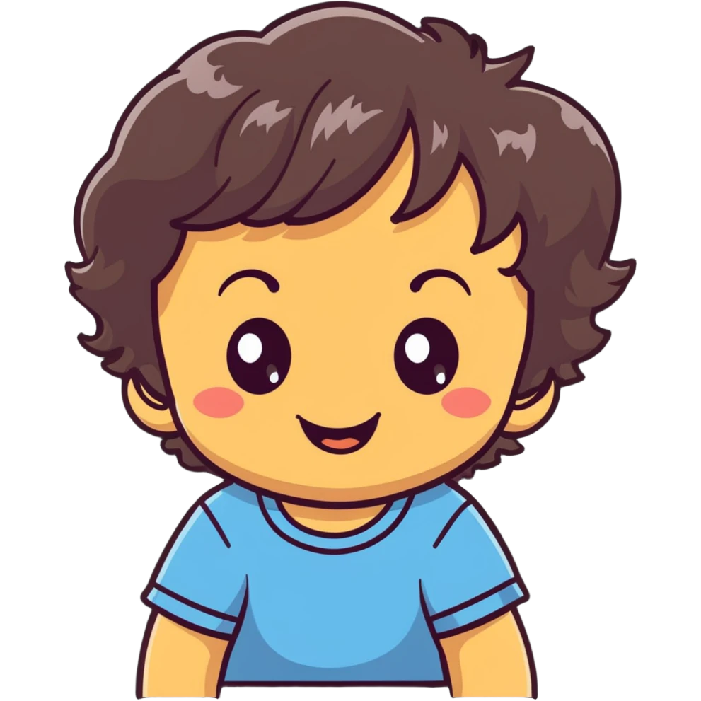 happy smiling toddler face with big eyes, medium skin tone, and dark wavy hair emoji