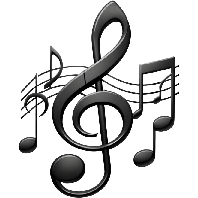 Minimalistic flat vector icon, iOS style, thin black contour on white background. Treble clef and musical notes. Clean, no text, no shadows.
 emoji