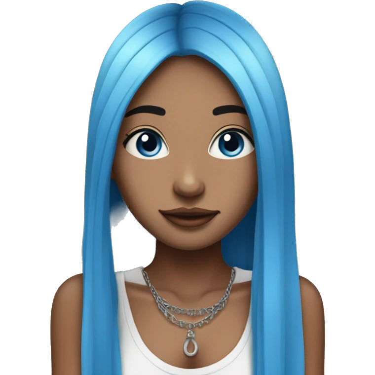 Long straight blue hair girl, light-medium skin tone, with septum piercing, blue eyes emoji