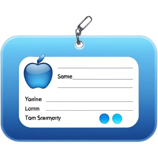 business identification card with rounded corners, blue-silver gradient background, placeholder lines for text, generic photo silhouette on left, Apple emoji style, transparent background emoji