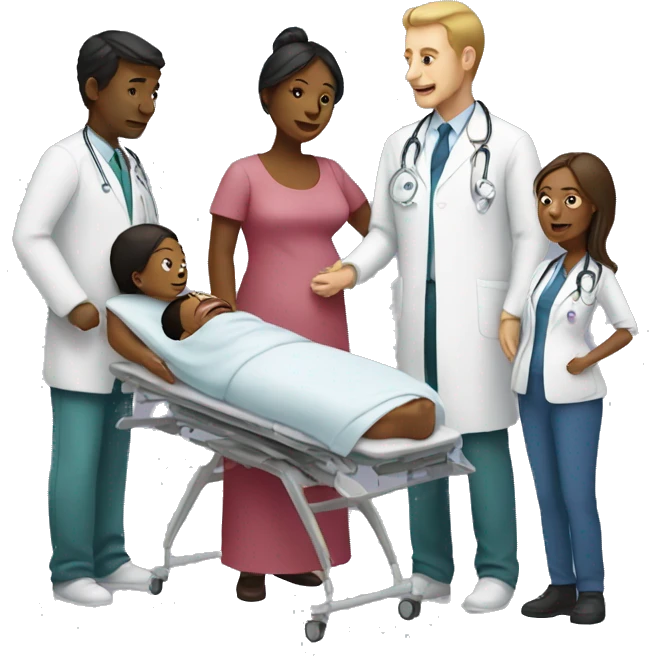 a woman gives birth and doctors stand nearby emoji