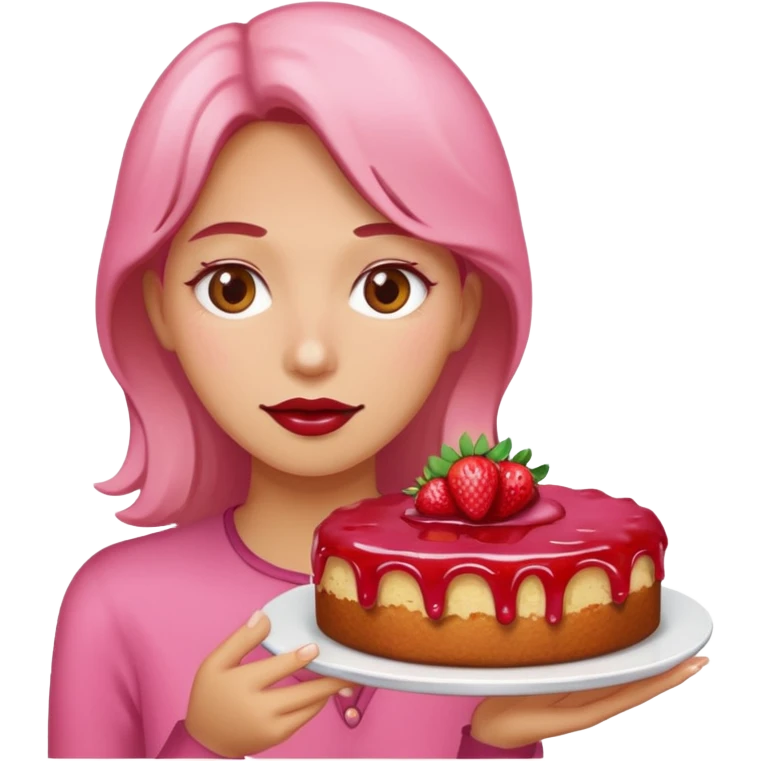 woman with pink runny gooey strawberry jam cake emoji