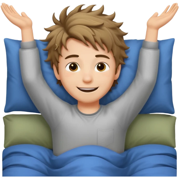 emoji- of a cute stretching boy waking up in bed emoji
