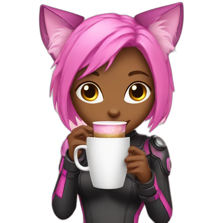 pink-techno-catgirl drinking coffee emoji