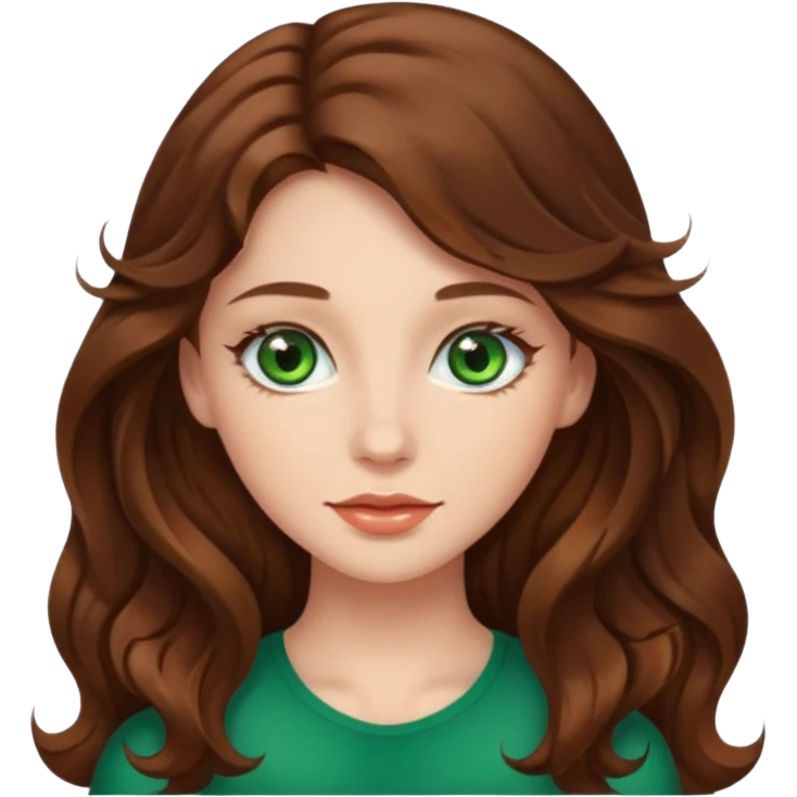 Beautiful girl,brown hair,wavy hair，long hair,geeen eyes emoji