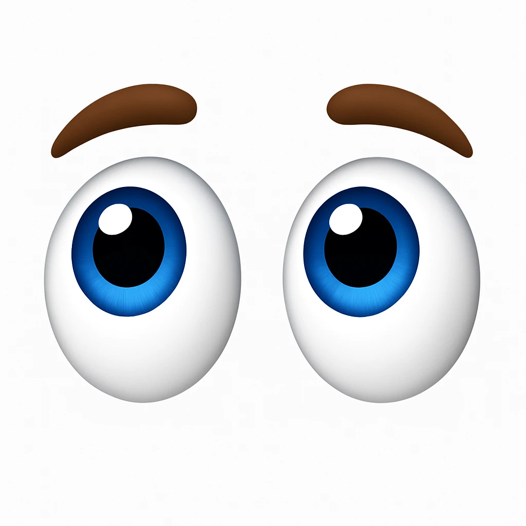 Create an eyes emoji inspired by the reference image but styled in iOS emoji style. The eyes should be large and expressive with blue irises, no face, just the eyes looking up. emoji