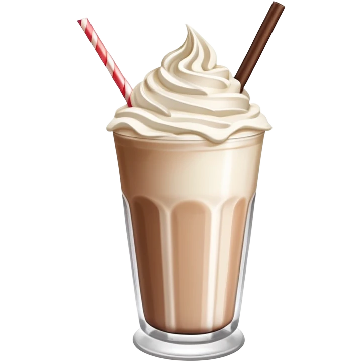 A thick, creamy milkshake in a tall glass with whipped cream on top and a straw emoji